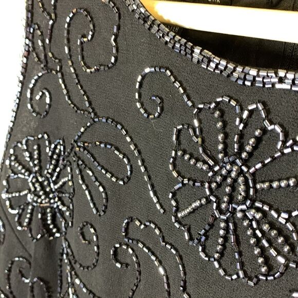 Vintage 90s JMD New York Black Floral Beaded Sleeveless Dressy Top Size L - Picture 7 of 13